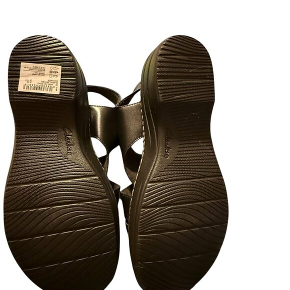 Clarks Womens Meriliah Black Leather Adjustable Strap Wedge Sandal Size 7.5 NWOB - Picture 9 of 10